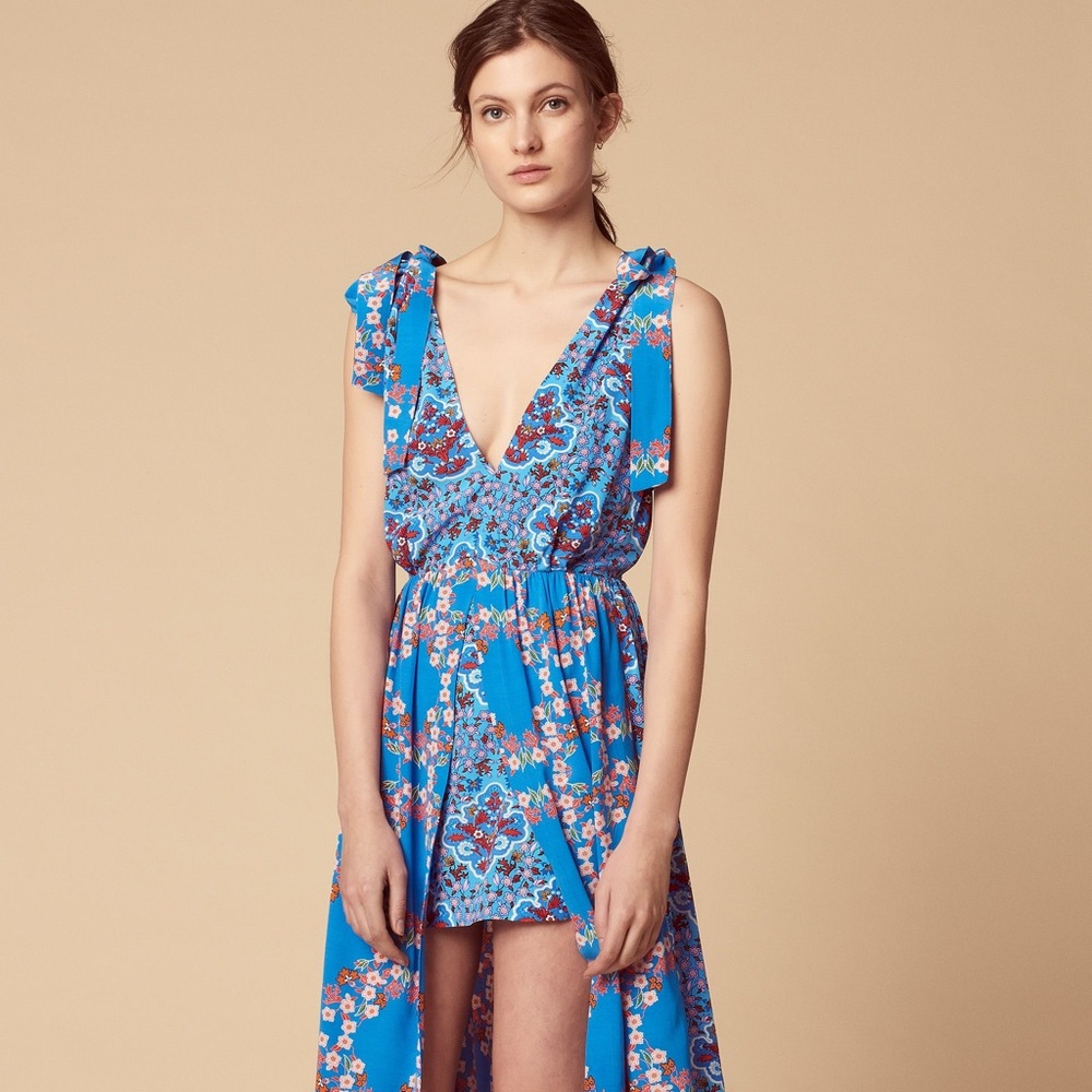 Sandro Blue Floral Mason Maxi Dress